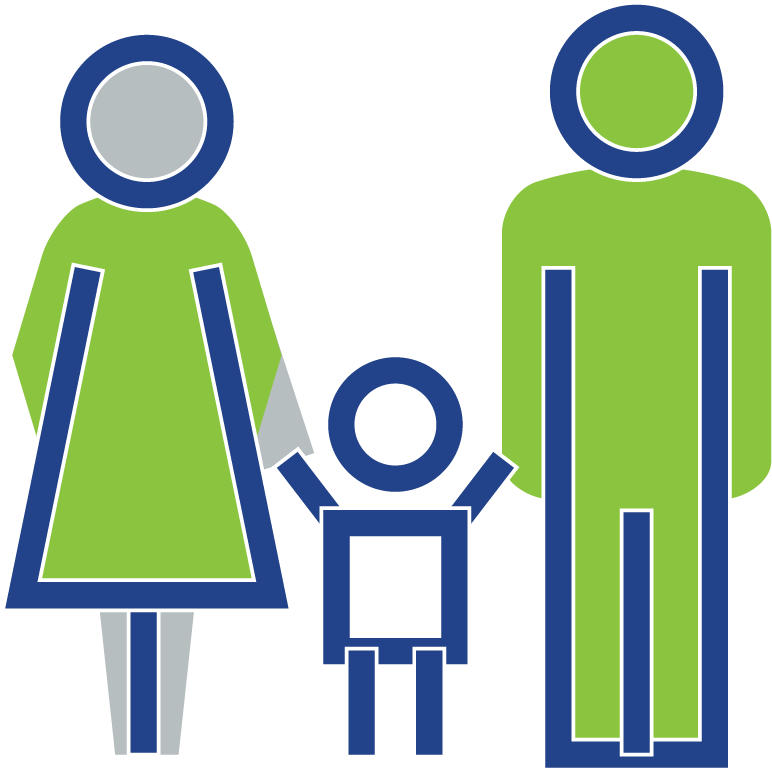 Icon of 2 adults and a child to represent children family service