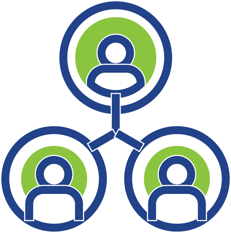 Icon with 3 figures in a triangular arrangement to represent commissions advisory board.
