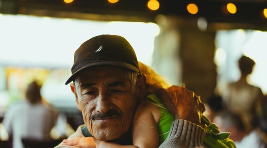 Older man holding a younger child